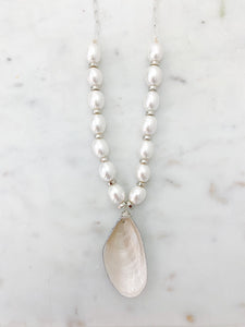mussel shell pearl necklace {mother of pearl}-silver
