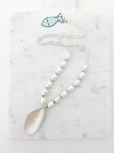 mussel shell pearl necklace {mother of pearl}-silver
