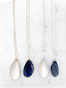 mussel shell pendant necklace {deep navy}-silver