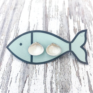clam shell studs-mother of pearl/silver