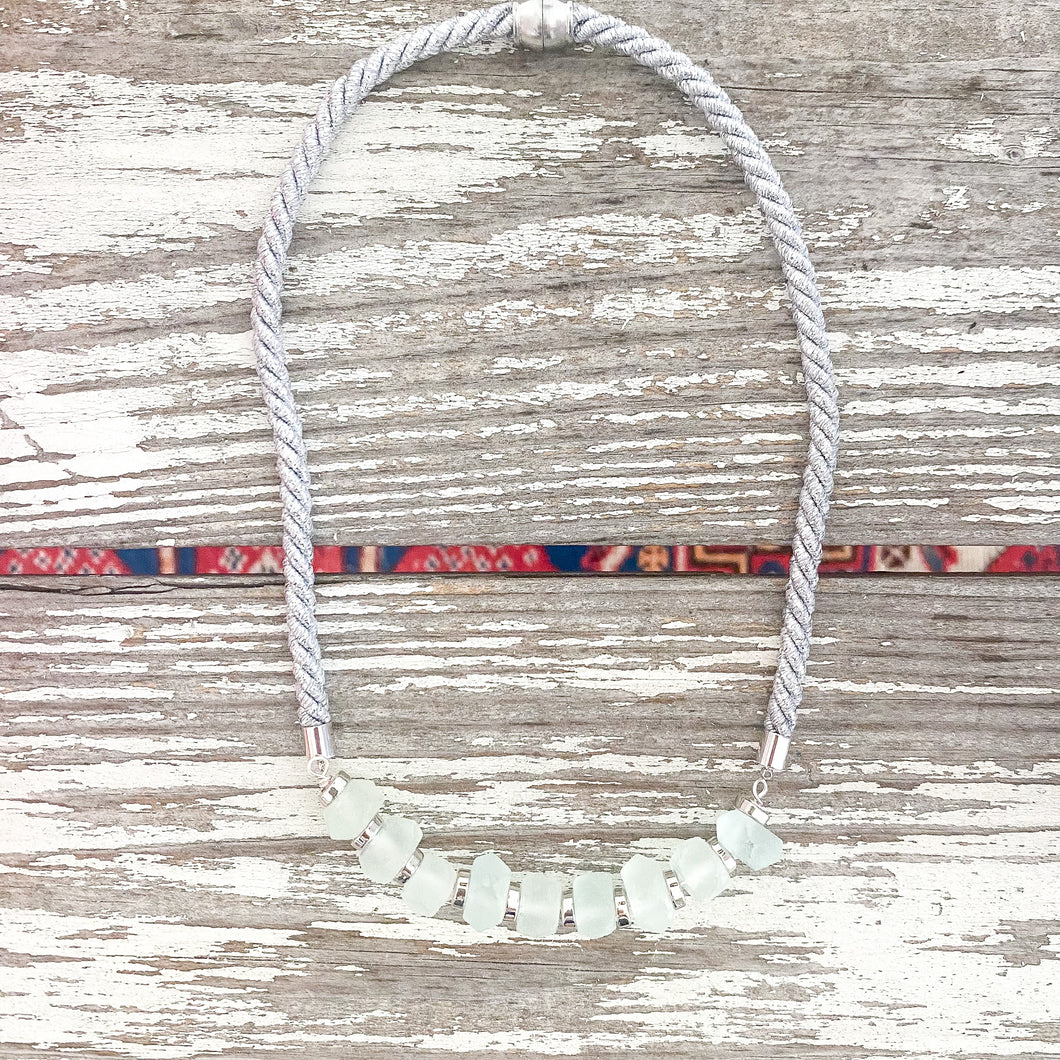 {aqua recycled glass silver} dainty silver twist rope