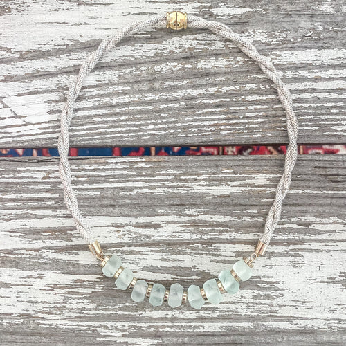 {aqua recycled glass gold} dainty linen rope
