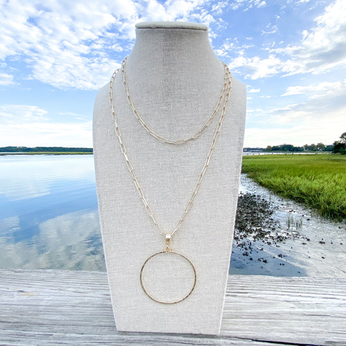 everyday long hoop wrap necklace-GOLD