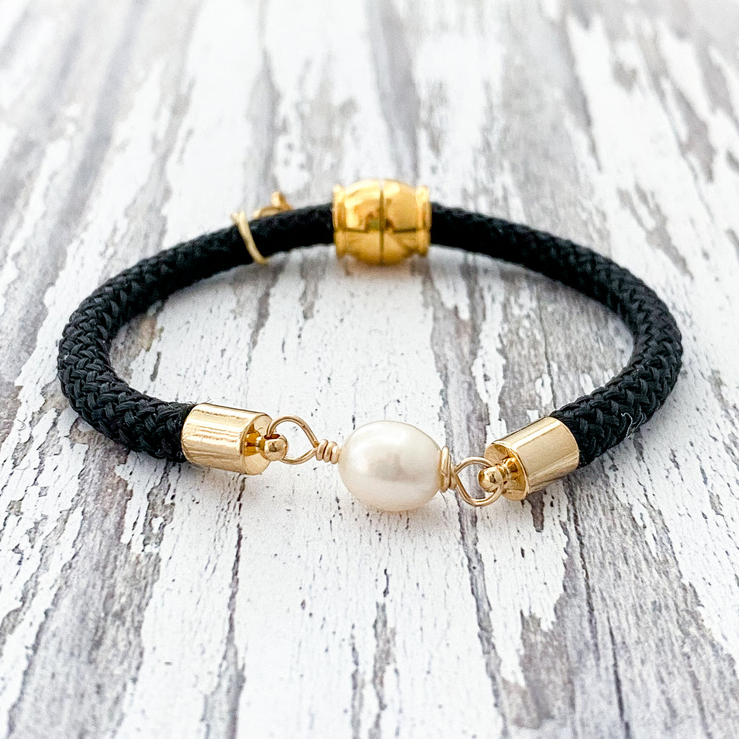 pearl girl bracelet {black rope}