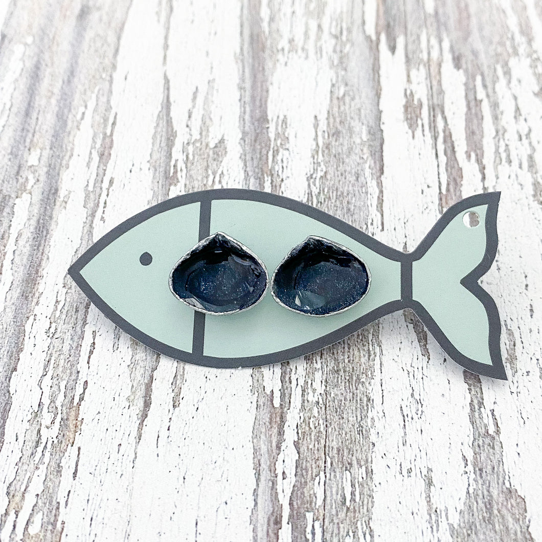 clam shell studs-navy/silver