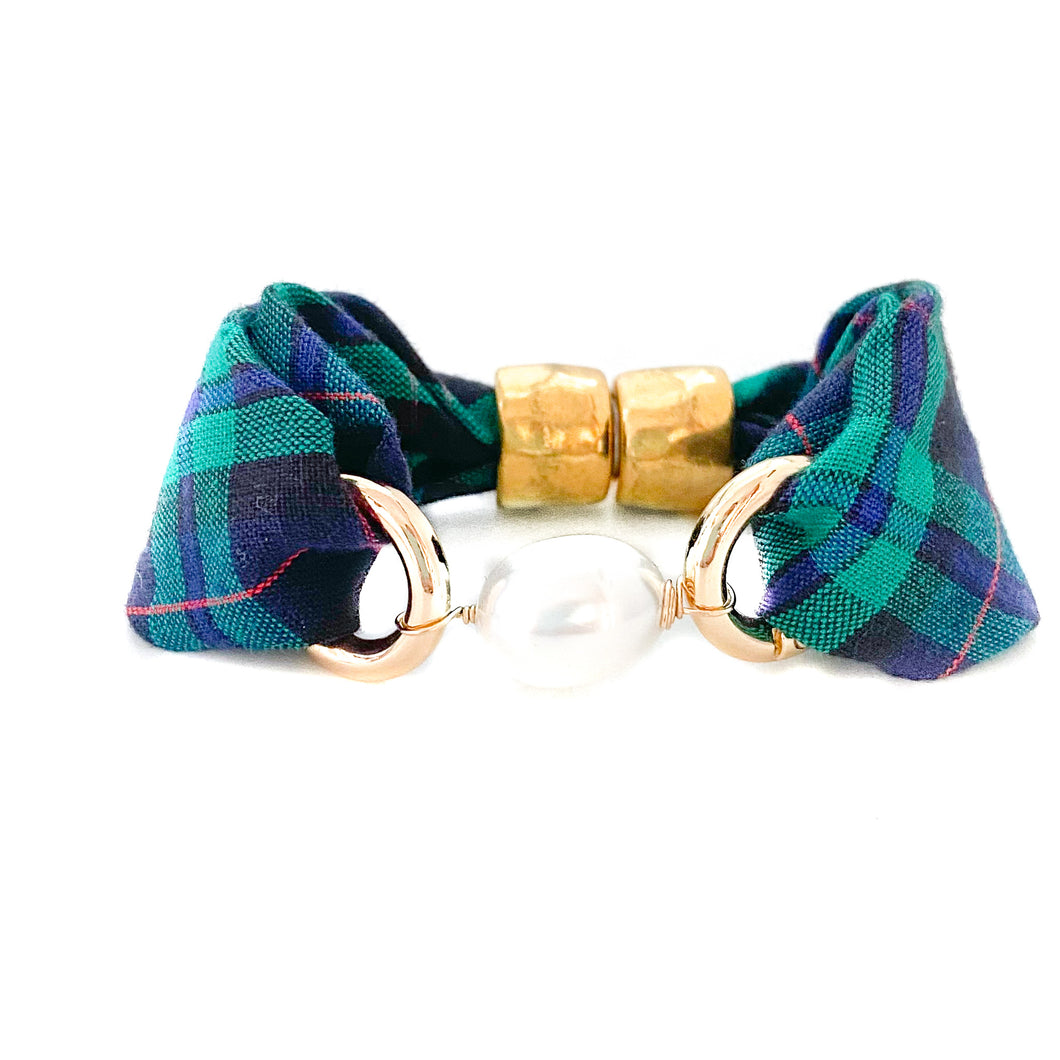 crew cuff pearl girl {hunting plaid} gold