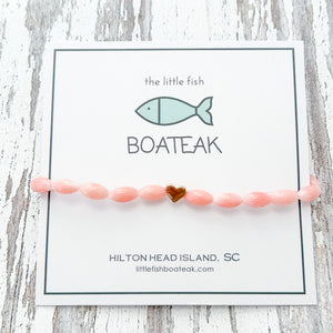 coral rice bead heart bracelet