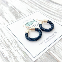 navy leather hoops-small/gold