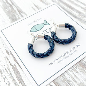 navy leather hoops-small/silver