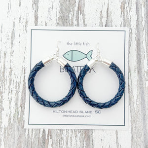 navy leather hoops-large/silver