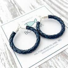 navy leather hoops-large/silver