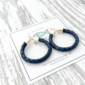 navy leather hoops-large/gold