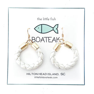 pearl white leather hoops-small