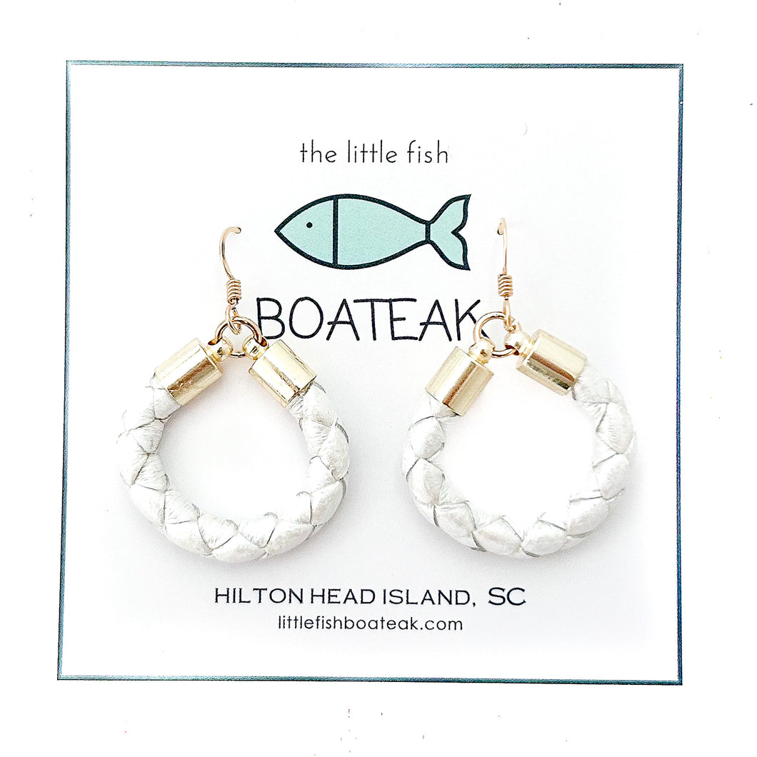 pearl white leather hoops-small