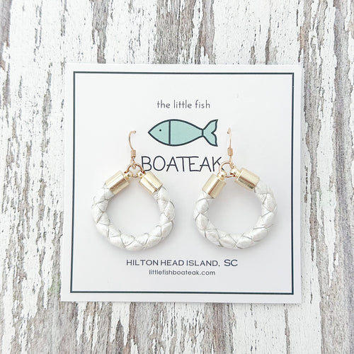 pearl white leather hoops-small/gold