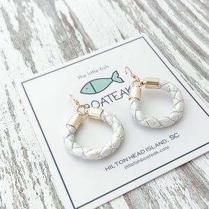 pearl white leather hoops-small