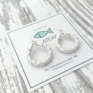 pearl white leather hoops-small/silver