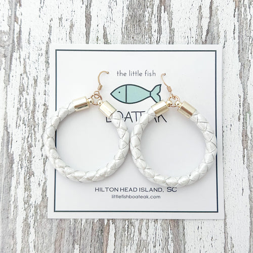 pearl white leather hoops-large/gold