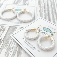 pearl white leather hoops-small