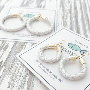 pearl white leather hoops-small/gold