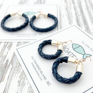 navy leather hoops-small/gold