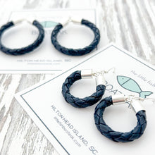 navy leather hoops-small/silver