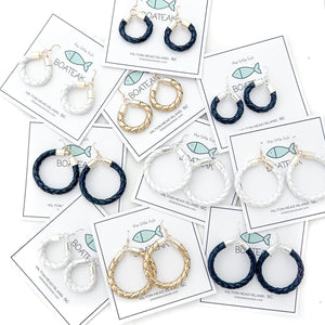pearl white leather hoops-small/silver