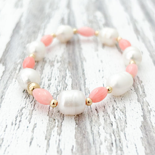 coral and pearl bracelet size small