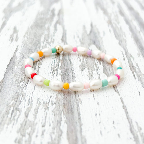 rice pearl and rainbow bracelet- size xxs