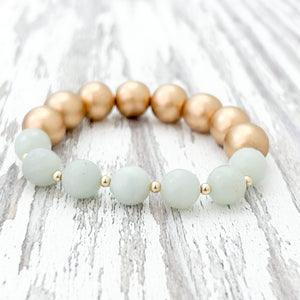 amazonite and large gold beaded bracelet  size small