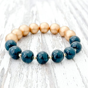 navy and large gold beaded bracelet  size medium