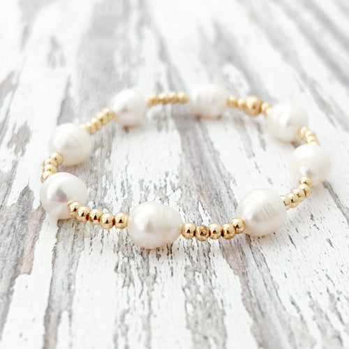 gold plated and pearl beaded bracelet size small