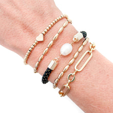 pearl girl bracelet - (black with gold)