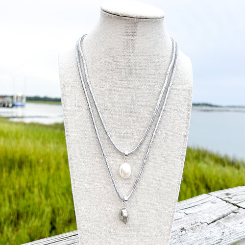 shimmer rope necklace- silver