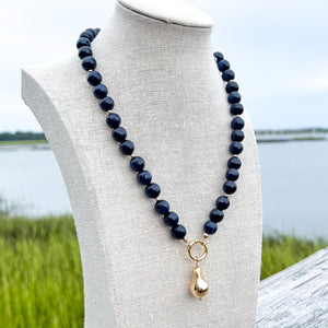 navy sapphire beaded charm necklace