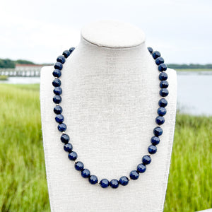 navy sapphire beaded charm necklace