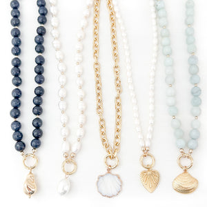 navy sapphire beaded charm necklace