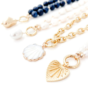 navy sapphire beaded charm necklace