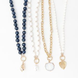 navy sapphire beaded charm necklace