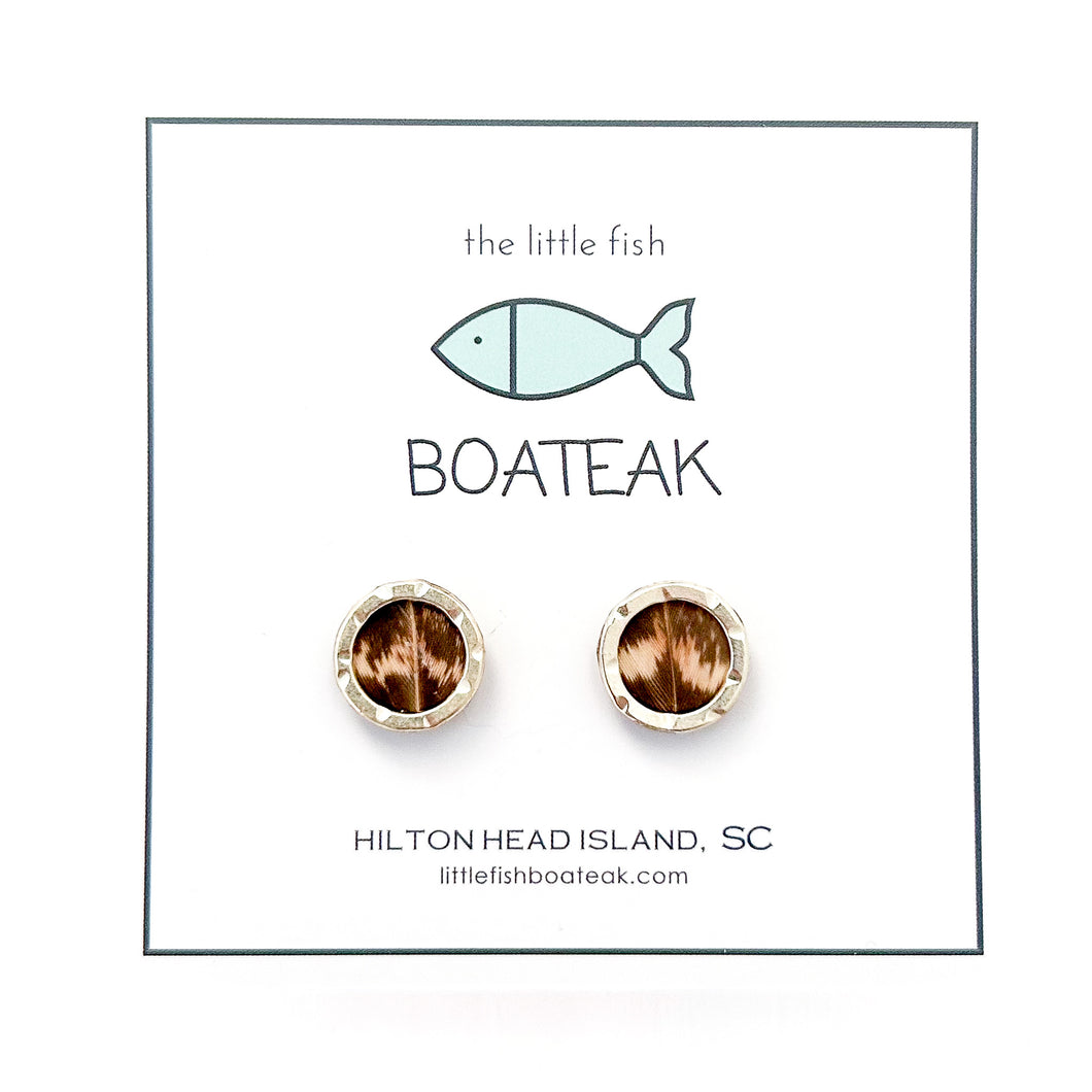 pheasant feather porthole studs gold