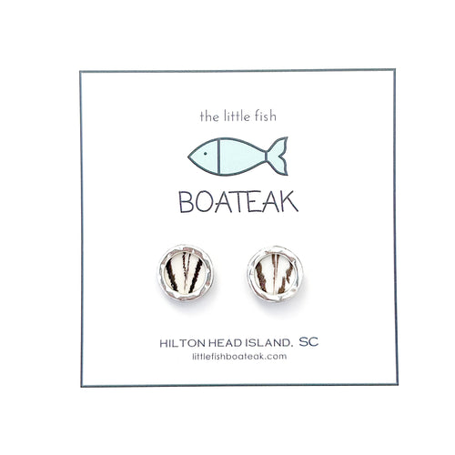 zebra feather porthole studs silver