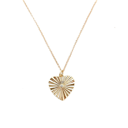 CZ fan heart charm dainty chain necklace