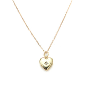 CZ small heart charm dainty chain necklace