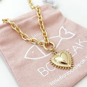 spiked heart chunky chain necklace