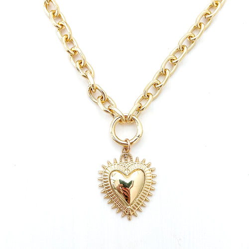 spiked heart chunky chain necklace