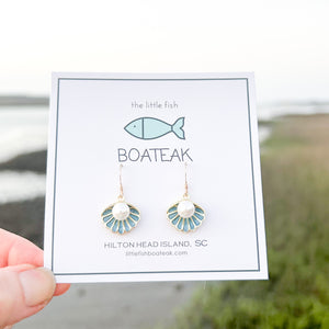 teal scallop shell pearl dangles