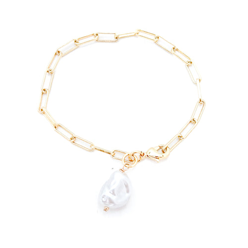 faux pearl paperclip chain bracelet