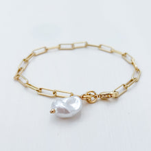 faux pearl paperclip chain bracelet