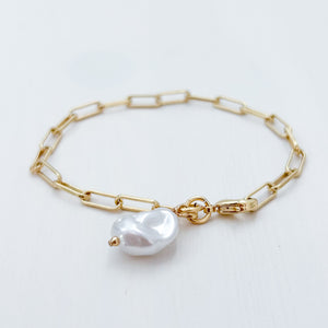 faux pearl paperclip chain bracelet