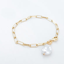 faux pearl paperclip chain bracelet